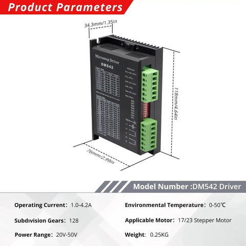 DM542 CNC Digital Stepper Motor Driver Pro Grade Heavy Duty 1.0 To 4.2 Amp 20 To 50 Volt DC 2 Phase 128 Subdivision Micro Step Resolution for Nema 17 and 23