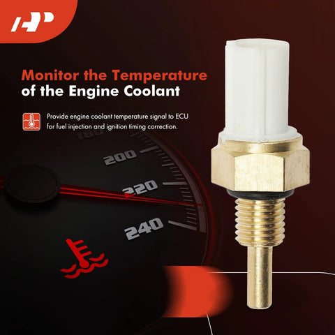 A-Premium left engine coolant temperature sensor with white plastic connector and brass threaded probe