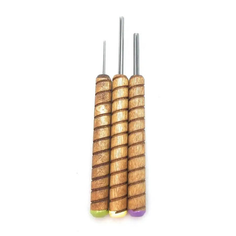 DIY Paper Bead Roller Quilling Tool Set of Three Slotted Winding Pins for Paper Jewelry with Solid Wood Handles and Metal Pins