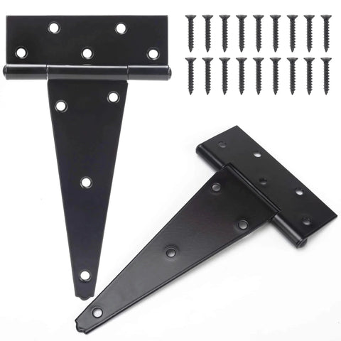 10 Inch T Strap Heavy Duty Door Hinges Black Tee Hinge For Wood Fences Gardens Barn Doors And Gates Rustproof 1/8 Inch Thick Steel
