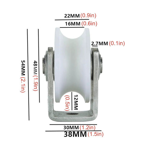 Front view of Groove Track Wheel Sliding Door Roller Smooth Glide Heavy Duty Barn Door Casters 304 Stainless Steel Bracket.