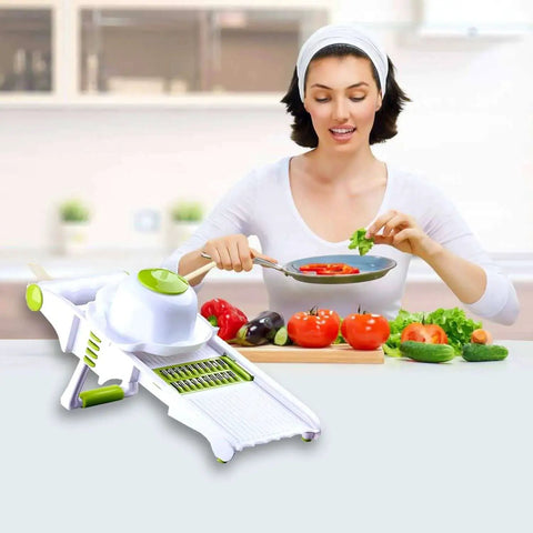 Adjustable Mandoline Slicer With 5 Ultra Sharp Stainless Steel Blades For Veggies And Fruits GProMe Slicer on kitchen counter