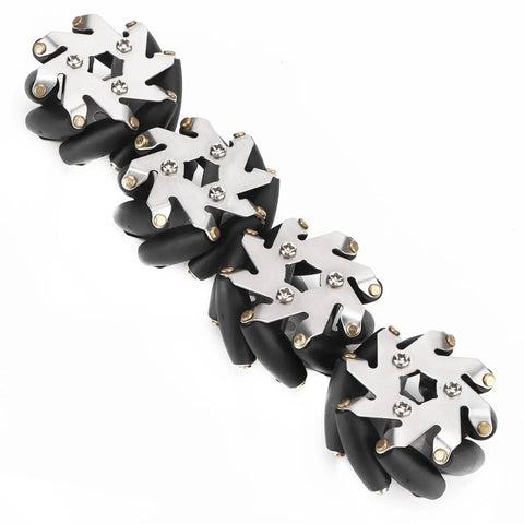 Beefed Up Mecanum Wheel Set For Robot Car 4 Pieces 48mm Steel Wheels With 8 TPR Rollers Each arranged in a row