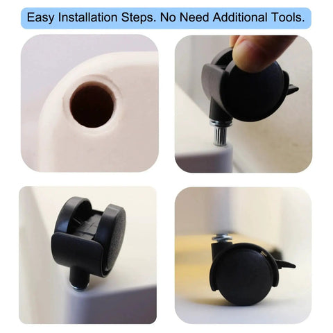 Four Pack Small Swivel Caster Wheels 1 Inch Locking Casters With Clip On Straight Stripe Stem 6.25mm easy installation steps