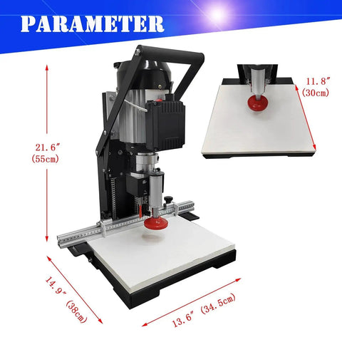 Powerful Portable 110V 1100W Hinge Drilling And Boring Machine For Cabinets And Wardrobes Self Stop 0 To 40 Mm Depth 48-6 Drill Model 2840 Rpm Copper Motor shown with measurements in inches and centimeters.