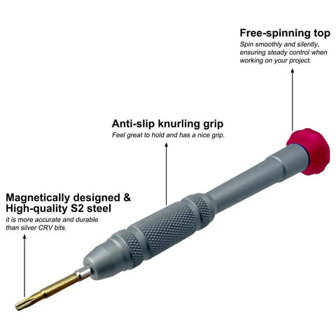 Six Point T6 Magnetic Precision Screwdriver With Rotating Cap For Micro Electronics And Laptop Repairs, S2 Steel Tip, Anti Slip Grip