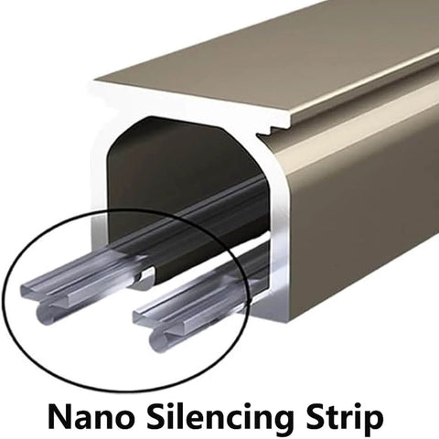 Heavy Duty Curtain Track System With Double Ceiling And Wall Mount Quiet Rollers For Room Divider And Sliding Doors In Champagne Finish Ideal For Living Room Bedroom And Closet 4.7 Meter Length Or 15.4 Feet, close-up view of profile and nano silencing strip.