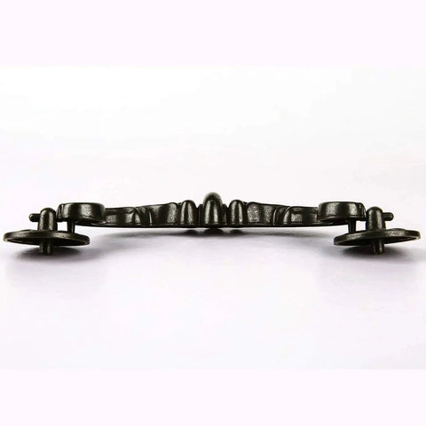 Side view of Six Pack Antique Black Bronze Drop Down Bail Drawer Pulls Rustic Vintage Cabinet Hardware, 7.3 Inch Length