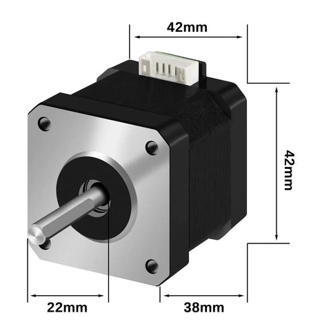 Five Pack Nema 17 Stepper Motors 17HS4401 Two Phase Bipolar 1.5A 59.5oz.in with dimensions 42x42x38mm for 3D printers