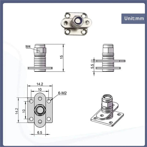 304 stainless steel square torque-control hinge with cross-damping, 1 piece, isometric view