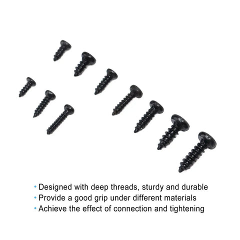 All You Need 1000 Pieces Carbon Steel Cross Pan Head Self Tapping Screws Kit With Tweezers And Transparent Storage Box For Glasses Watches Clocks And Small Toys shown in various sizes on white background