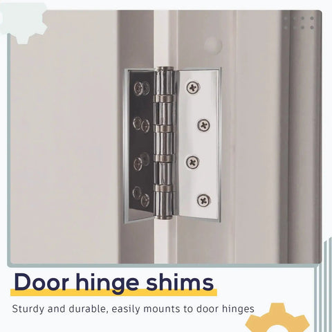 10 Pcs Stainless Steel Door Hinge Shims 4 Inch 3 64th Inch Thick Replacement Kit installed on door hinge