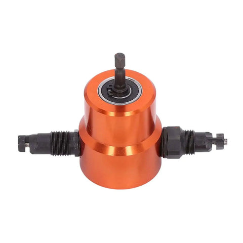 Orange 360 Degree Double Head Cutter Nibbler Attachment For Sheet Metal Cuttin' And Drillin', 1500-3000 RPM, Cuts Iron Stainless Steel