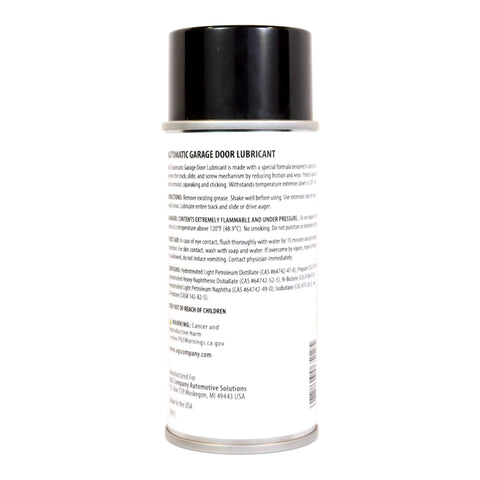 Back view of Garage Door Lubricant Spray For Real Smooth Operation Quiet Squeaks And Reduce Friction On Tracks Hinges And Rollers All Weather Formula 4 Oz Aerosol Protects Springs And Screws