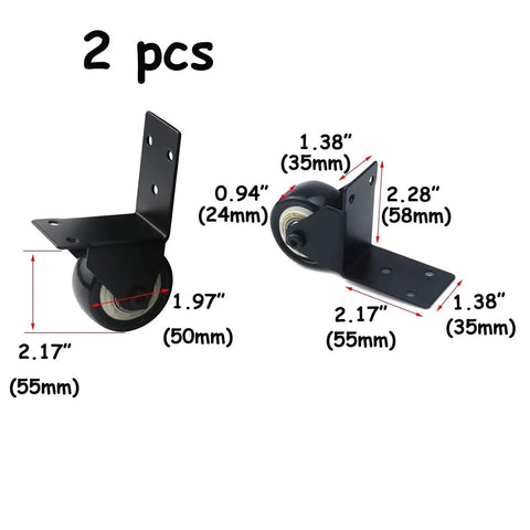 Two Pack Swivel Caster Wheels With L Shaped Plate, 50mm Diameter Silent Caster Replacement, Black, Includes M4x25mm Screws, Wear Resistant Rubber