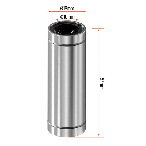 2 Pack LM10LUU Linear Ball Bearings With 10mm Bore And 19mm OD And 55mm Length Double Side Rubber Seals diagram