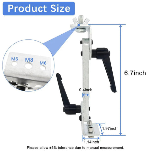 Beefy Heavy Duty Bracket Column Stand Kit dimensions with M8 and M6 screw holes displayed for Reciprocating Linear Actuator DIY projects