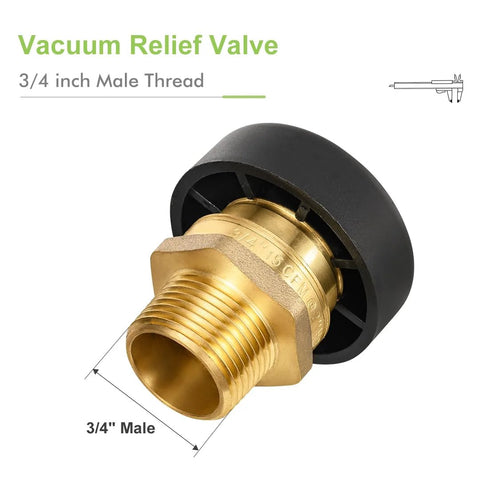 Brass vacuum relief valve with 3/4 in male thread and black dust cover for water heater tank