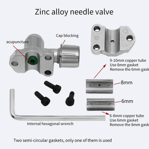 Zinc alloy refrigerator needle valve kit with wrench, 6–8 mm copper tube adapters and gaskets