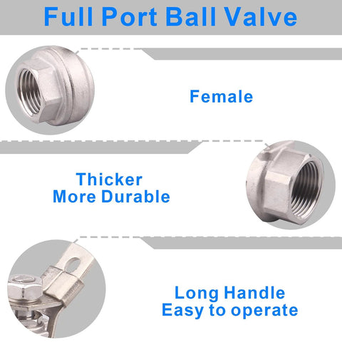 DERNORD 2-pack stainless steel 304 ball valves, full port, 1/2 in NPT, with locking device