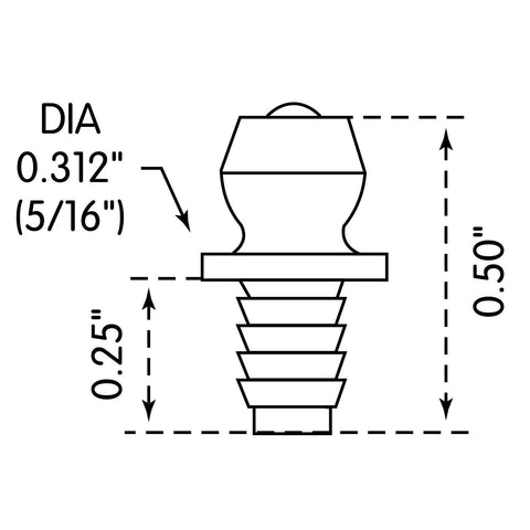 Grease fitting, LUMAX LX-3505-10, drive-type straight, 0.50 in long for 3/16 in hole, pack of 10, serrated shank