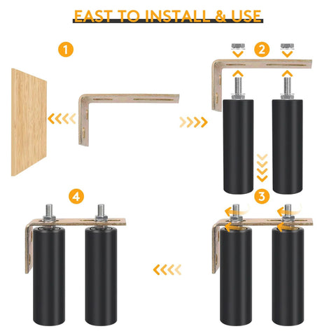 Diagram showing installation of 6 Inch Heavy Duty Beefed Up Sliding Gate Roller Kit With L Bracket Universal Adjustable Gate Rollers.