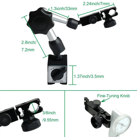 Ultra Precise Dial Test Indicator With Magnetic Base Stand And Storage Case For Machining And Metrology, adjustable arm and clamps