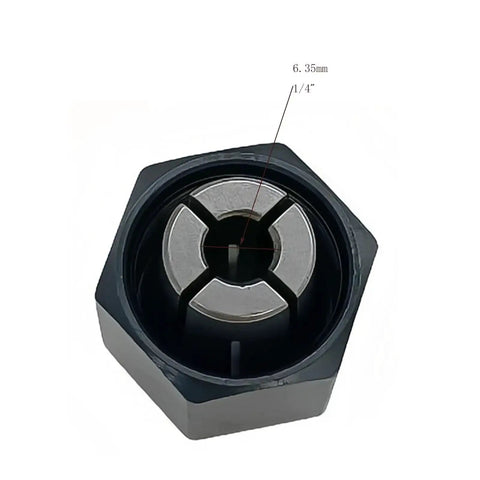 Top view of 1/4-Inch Collet And Nut Replacement Kit Two Pack For Power Tools, 6.35mm Shank, durable steel, precise fit.