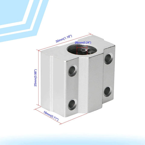 SCS6UU Linear Ball Bearing Aluminum Slide Block, 6mm Inner Diameter, 25mm Length, Front View