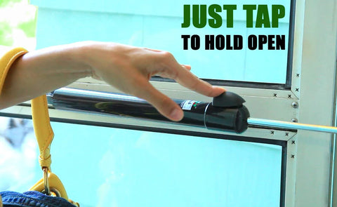 Touch n Hold Smooth Dual Door Closer System, black, heavy-duty; hand presses hold-open control on storm door