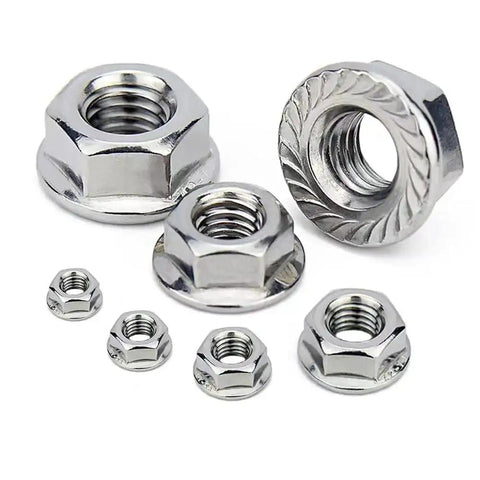 Serrated Flange Nuts Size 8-32, 304 Stainless Steel, Full Thread Hex Lock Nuts, 50 Pack For Industrial Construction Fasteners