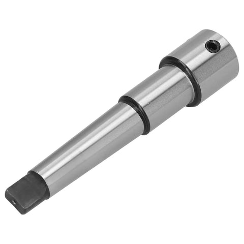 Weldon shank adapter sleeve, side view; silver metal with MT3 Morse taper
