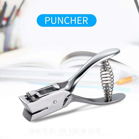 Go-To All Metal Single Hole Puncher With Lever on desk, punches up to eight A4 sheets, oval hole, ideal for office and craft projects.