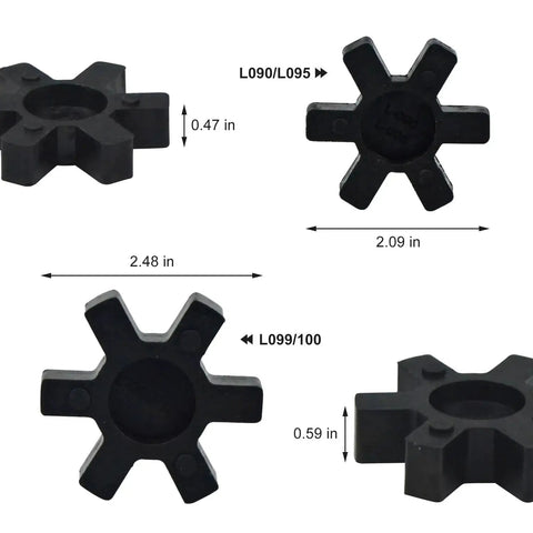 2 Pack L090 L095 NBR Rubber Spider Inserts For L Jaw Coupler Set Solid Center Black Heavy Duty Replacement Parts dimensions shown