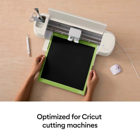 StandardGrip 12x12 Cutting Mat Pack for Explore and Maker Machines, 6 Pack, shown on Cricut machine with vinyl sheet