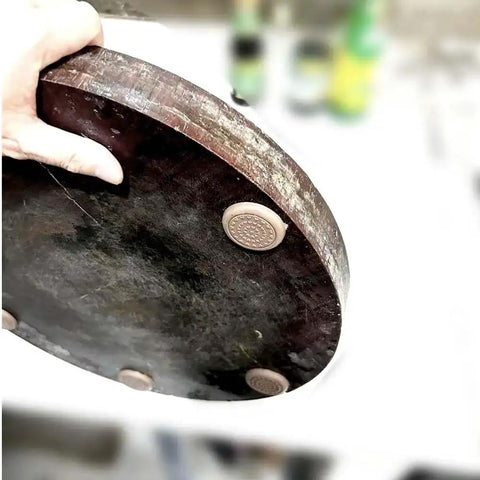 Anti Slip Cutting Board Stabilizer Pads With Self Adhesive Rubber Feet on chopping block, brown non-slip noise-reducing grips