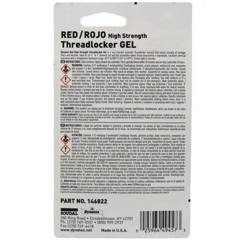 Back view of packaging for Red Heavy Duty High Strength Thread Locker 0.20 Oz Bottle For Permanent Lock On Large Fasteners, 12 Pack