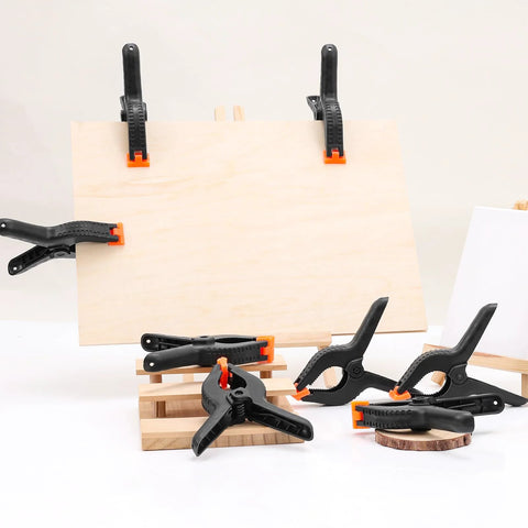 10-pack 6-inch black plastic spring clamps with orange tips for crafts, backdrop stands, photography, and woodworking