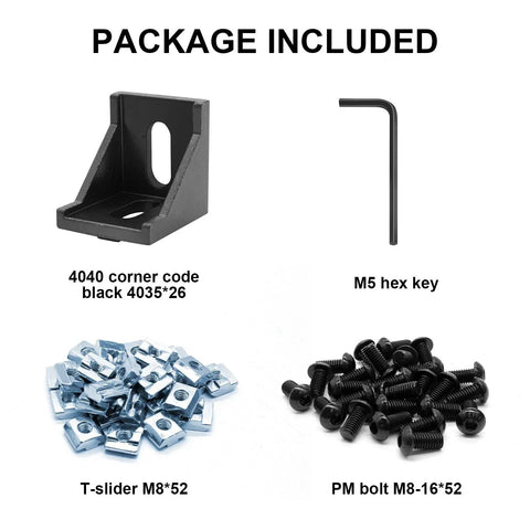 24 Pieces SeekLiny 4040 Aluminum Extrusion Corner Bracket Black kit with M5 hex key, T-slider M8, screws for 8020 systems