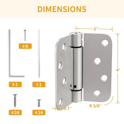 Dimensions of Self Closing 4 Inch Spring Loaded Door Hinges With Adjustable Tension For Left Or Right Hand Doors