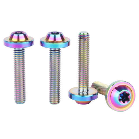 4 Pack Titanium M4x20mm Button Torx Head Bolts For Bicycle And Motorcycle, Rainbow Finish, Ultra Lightweight Yet Strong 6AL4V Titanium Alloy Fasteners, T20 Torx Wrench Compatible, High Strength Bike Hardware