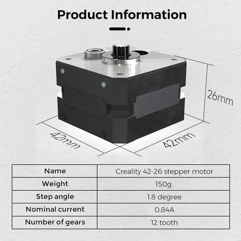 Sprite Extruder Motor 42-26 Stepper For Ender 3 S1 S1 Pro S1 Plus V3 SE KE And Ender 5 S1 shown with dimensions and specifications.