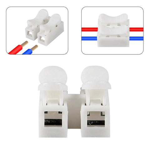 100 Piece Wire Connectors Kit With Plug And Play Quick Terminals for DIY Electronics and LED Strips, 2 Pin Clamp Blocks CH-2 CH-3 H-2 H-3