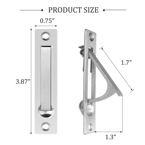 Pocket Door Pull And Edge Pull Set In Brushed Nickel, 6 Inch Handles, showing size and side view, 304 Stainless Steel