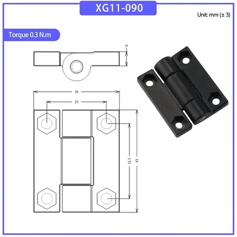 Zinc alloy damping hinge, 1.5-inch square, black, for industrial doors, 1 piece