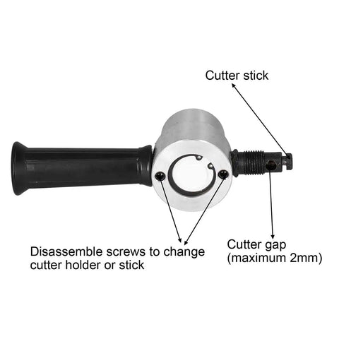 Double Head Metal Nibbler for Cutting Iron Steel Copper Aluminum with Speed Steel Build, showing cutter stick and gap details