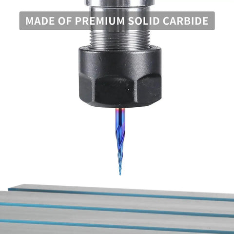 5 Pack Tapered Ball Nose End Mills For CNC Router Bits With One Eighth Inch Shank, Blue Nano nACo Coated, Solid Carbide