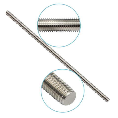 304 Stainless Steel 1/2 Inch Fully Threaded Rod 12 Inch Long UNC 13 TPI 4 Pack with close-up views