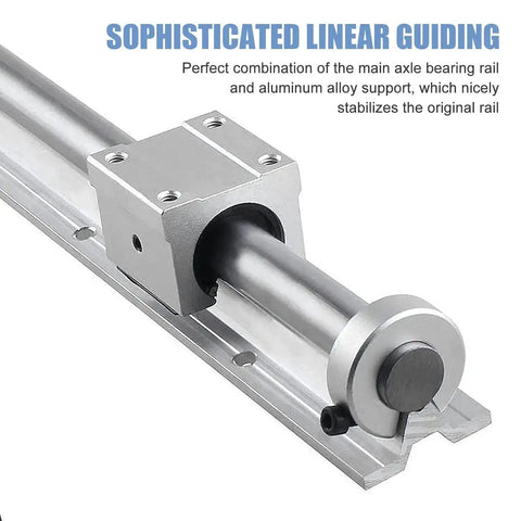 Heavy Duty DIY CNC Linear Rail Kit with 2 SBR20-200mm rails showing carriage block and stop collar for smooth motion.