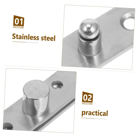 Close-up of a heavy duty stainless steel hidden pivot door hinge with 360 degree rotation for bookcase and interior doors.